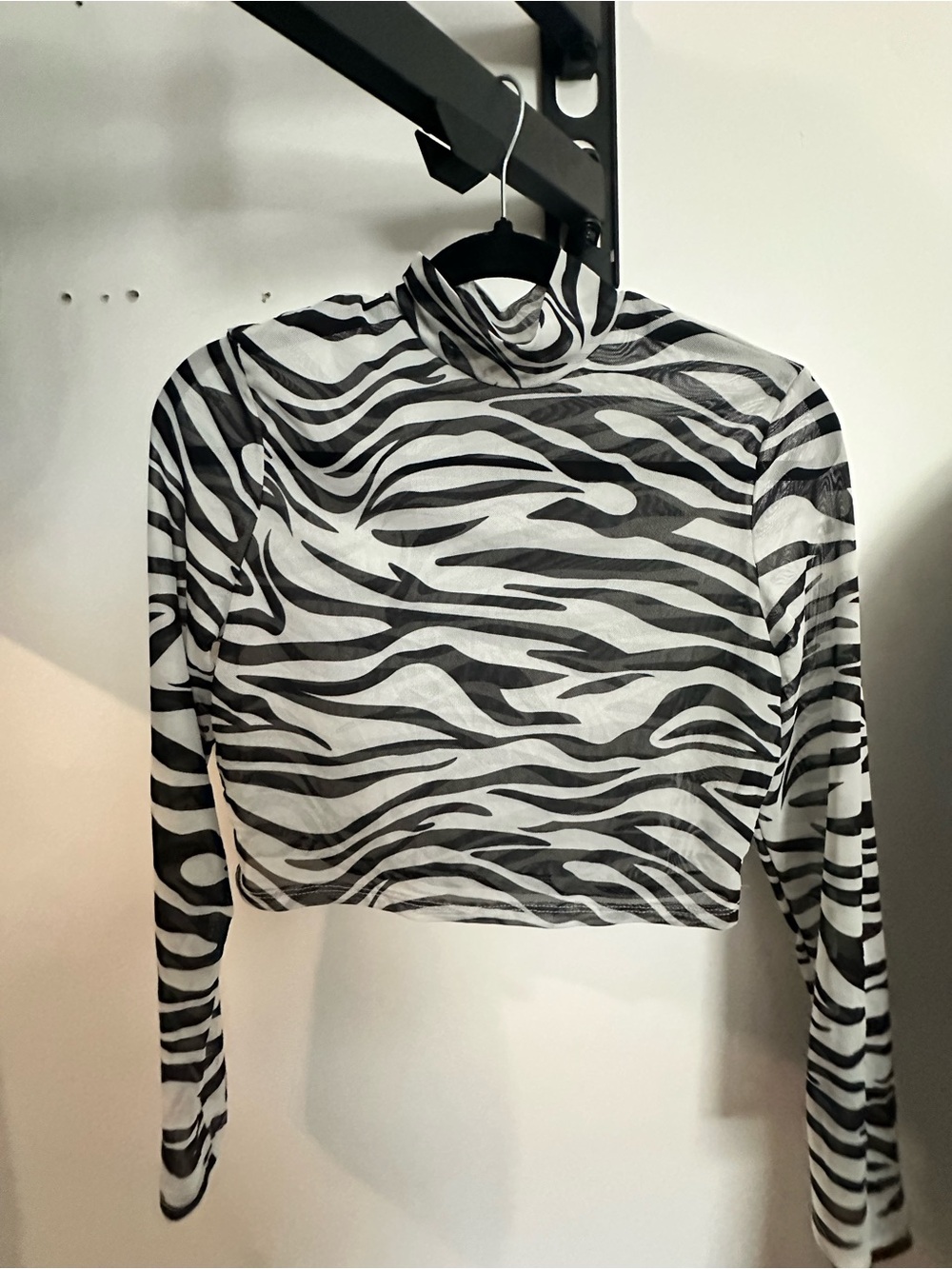 SHEIN Black & White Zebra Print Long Sleeve Mock Neck Top